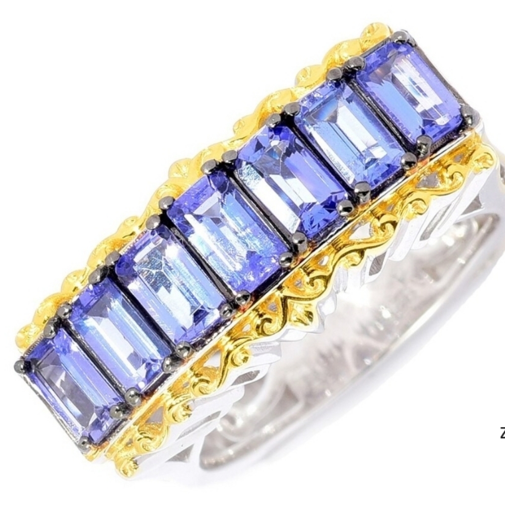 Gems En Vogue Genuine Tanzanite Ring In Palladium Sterling Silver 24k Size 8!
